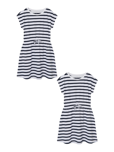 Kleid 2er-Set Midi Blusen Baumwolle Dress Kurzam Rundhals 