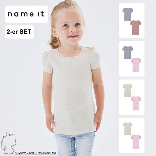 Shirt 2er-Set Spitzen-Detail Puffrmel Rundhals