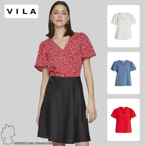 Lockeres Blusen Shirt mit Volant Schultern Modisches Kurzarm Top V-Neck