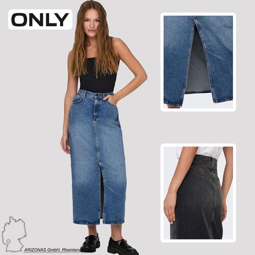 Jeans Rock mit Schlitz Stone Denim Wash mid Waist Skirt