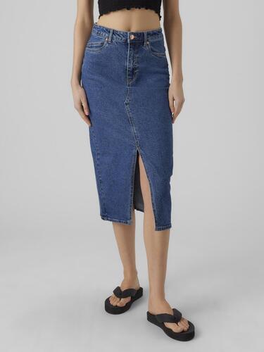 Langer Denim Jeansrock mit Schlitz 5-Pocket Maxi Skirt 