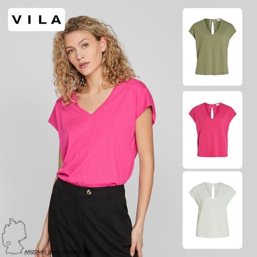 Legeres Blusen Shirt mit Spitzen Details V-Ausschnitt Modisches Kurzarm Top