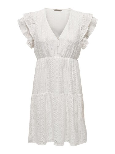 Kurzes Kleid, Knielang, V-Ausschnitt, Spitzen-Detail 