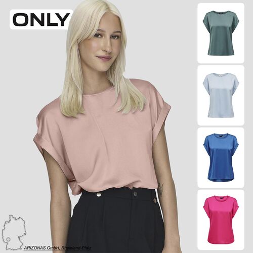 Gl�nzende Kurzarm Bluse Silky Shirts mit Seiden Optik 