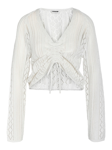 Strickpullover mit V-Ausschnitt und gerafften Details 