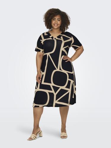 Kleid Plus Size V-Ausschnitt Kurzarm Midi Sommer Dress 