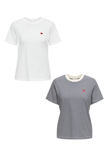 T-Shirt 2er-Set Rundhals Kurzarn lockeres Baumwolle Shirt 