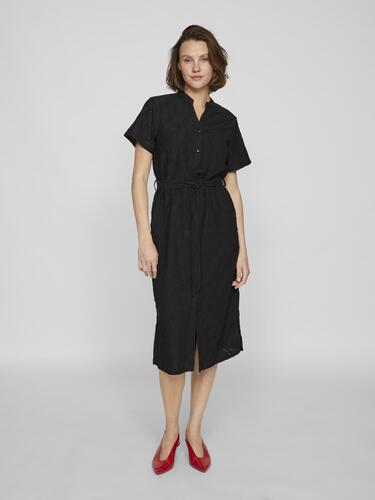 Kleid Kurze �rmel Gekn�pfte Vorderseite Tailleng�rtel 