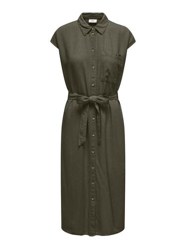 Kleid Midi mit G�rtel Knopfleiste Brusttaschen Kurzarm 