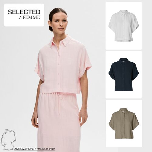 Bluse elegant Knopfleiste Hemdkragen Kurzarm