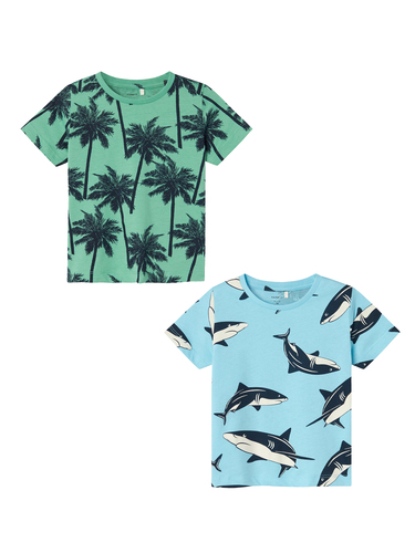 T-Shirt 2er-Set Kurzarm Normal geschnitten Rundhals 