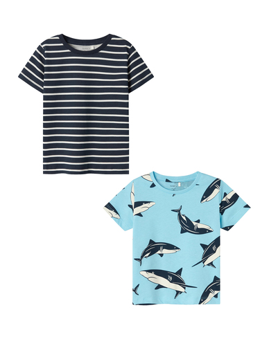 T-Shirt 2er-Set Kurzarm Normal geschnitten Rundhals 