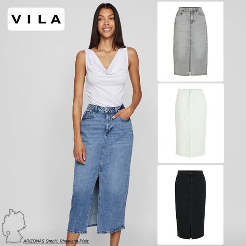 Jeansrock Midi hohe Taille Frontschlitz Regular Fit