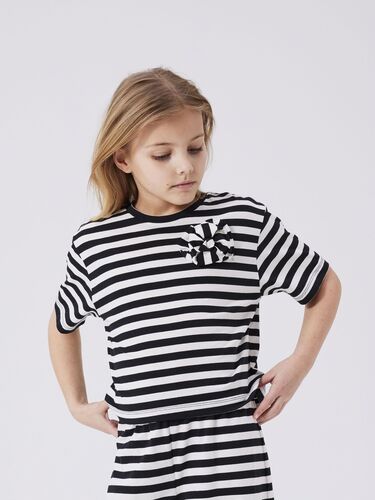 T-Shirt Kurzarm gestreift mit Schleife Rundhals 