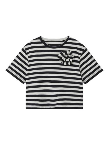 T-Shirt Kurzarm gestreift mit Schleife Rundhals 