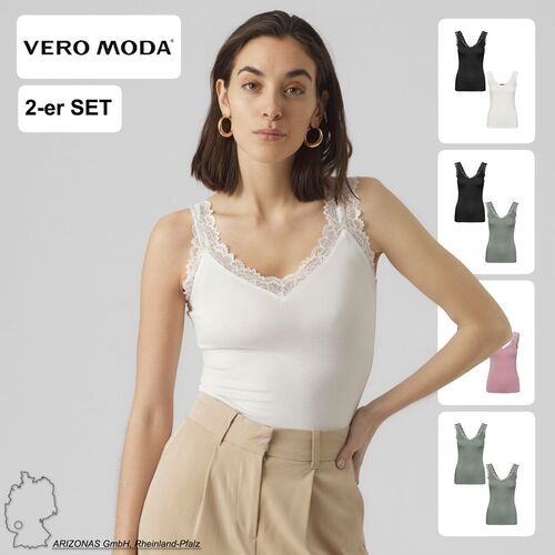 Top 2er-Set rmellos eng geschnitten mit Spitzendetail