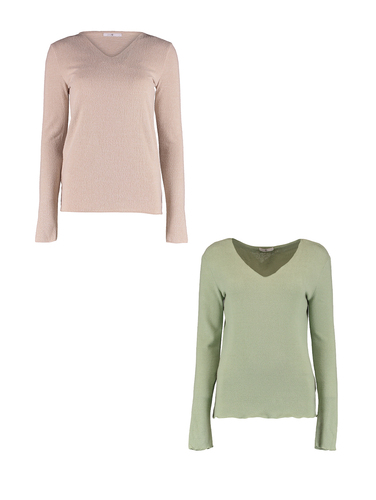 Langarmshirt 2er-Set V-Ausschnitt Normale Passform 