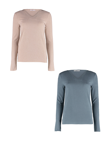 Langarmshirt 2er-Set V-Ausschnitt Normale Passform 