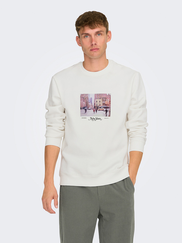 Sweatshirt mit Print Rundhals langarmig lssig 