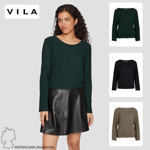 Langarmshirt Elegantes Pliss�-Design U-Boot-Ausschnitt