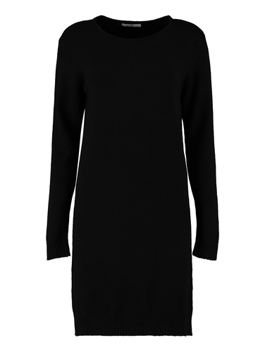 Langarm Strickkleid Long Shirt Feinstrick Rundhalsausschnitt 