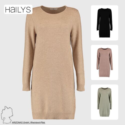 Langarm Strickkleid Long Shirt Feinstrick Rundhalsausschnitt