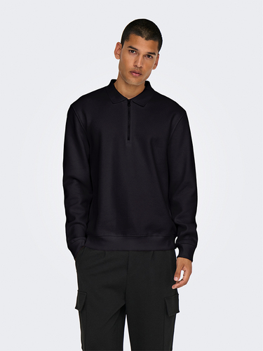 Sweatshirt Polokragen Viertelknopfleiste Regular Fit 