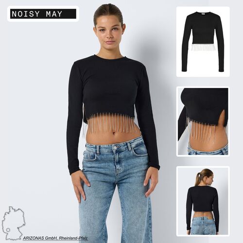 Top verk�rzt Rundhals langarm Detailmuster