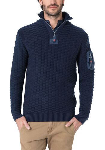 Strickpullover 3D-Schachbrettmuster �rmeltasche 