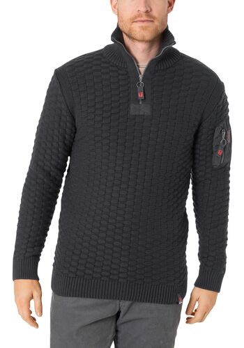 Strickpullover 3D-Schachbrettmuster �rmeltasche 