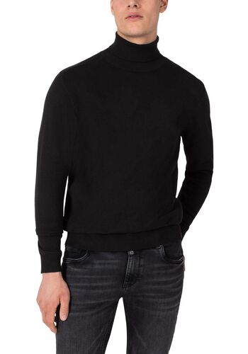 Rollkragenpullover Rippstrick Ellenbogen-Patch 