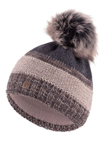 Warme Beanie Strickm�tze mit Bommel Fleece Innenfutter  