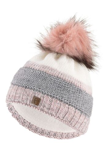 Warme Beanie Strickm�tze mit Bommel Fleece Innenfutter  