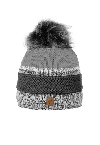 Warme Beanie Strickm�tze mit Bommel Fleece Innenfutter  