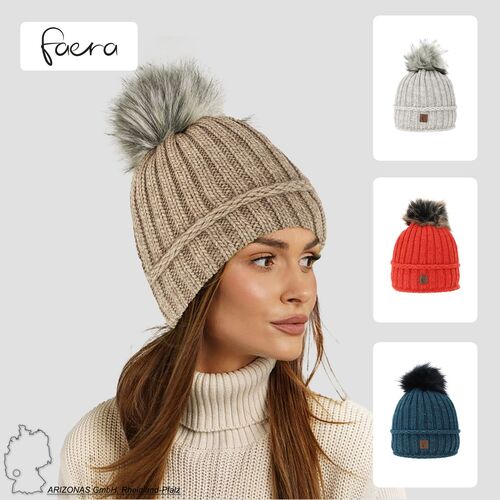 Strickm�tze mit Bommel Thermo-Fleece Beanie