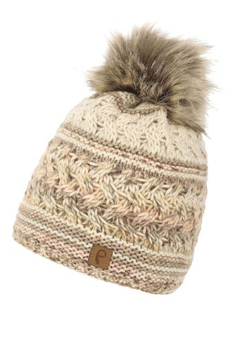 Bommelm�tze gestreift mit Kunstfell-Bommel und Fleece Innenfutter 