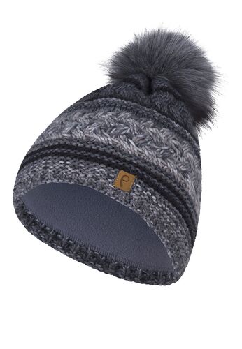 Bommelm�tze gestreift mit Kunstfell-Bommel und Fleece Innenfutter 