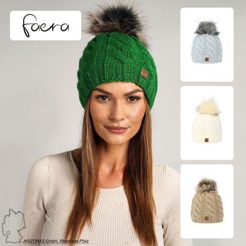 Beanie Bommelm�tze mit Zopfmuster Gef�ttert