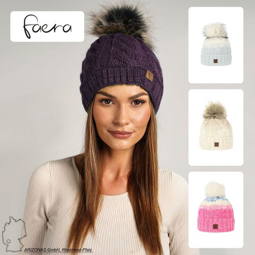 Damen Bommelm�tze mit Farbverlauf Thermo Strickm�tze 