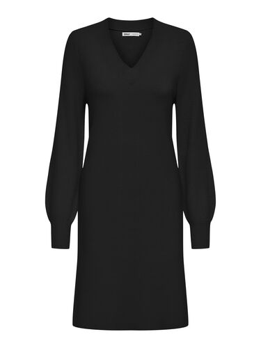 Strickkleid Midi-L�nge V-Ausschnitt Ballon�rmel 