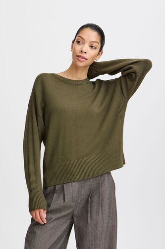 Pullover Loose Fit Kurz Langarm Knitted Rundhals 