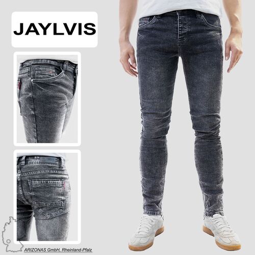 Jeans in grauer Waschung mit Knopfverschluss und 5-Pocket-Style