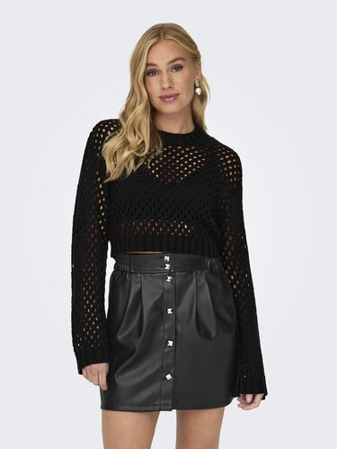 Top Rundhals Langarm tiefe Schultern 