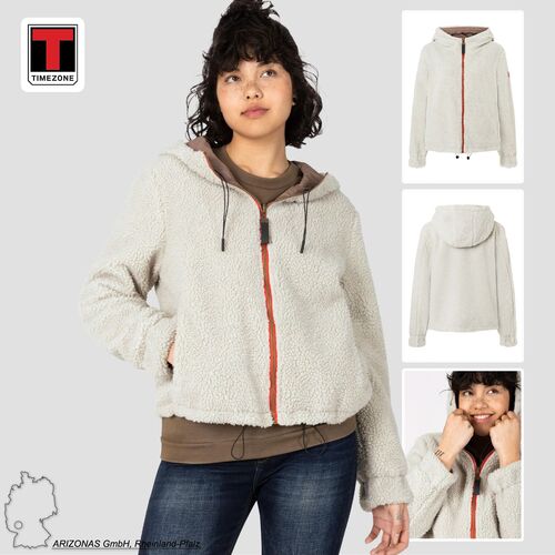 Jacke Teddyfell Kapuze Wendbar Retro-Look