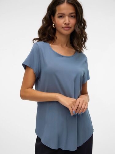 Bluse Kurzarm Rundhals Basic Regular Fit 