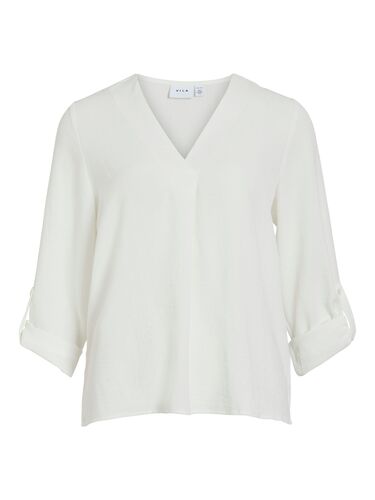 Struktur Design Top mit V-Ausschnitt Crepe Bluse mit 3/4 Arm 