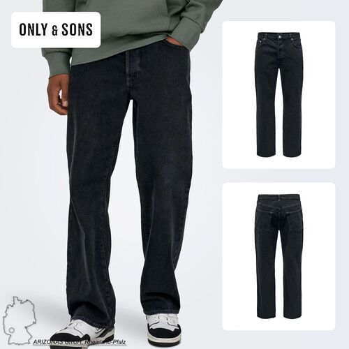 Loose Fit Jeans mit Knopfleiste Schwarze Denim Hose