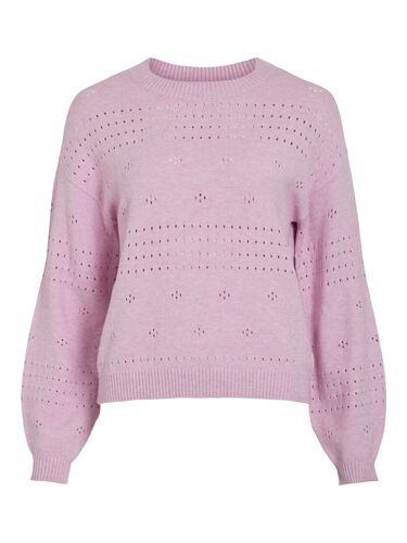 Soft Strickpullover mit Ballon�rmel Pointelle Muster 