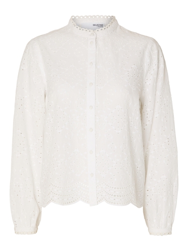 Bluse mit Lochstickerei Design Feines Muschelsaum Hemd 