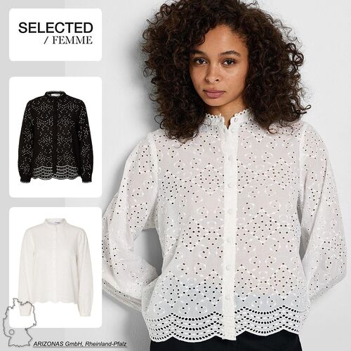 Bluse mit Lochstickerei Design Feines Muschelsaum Hemd